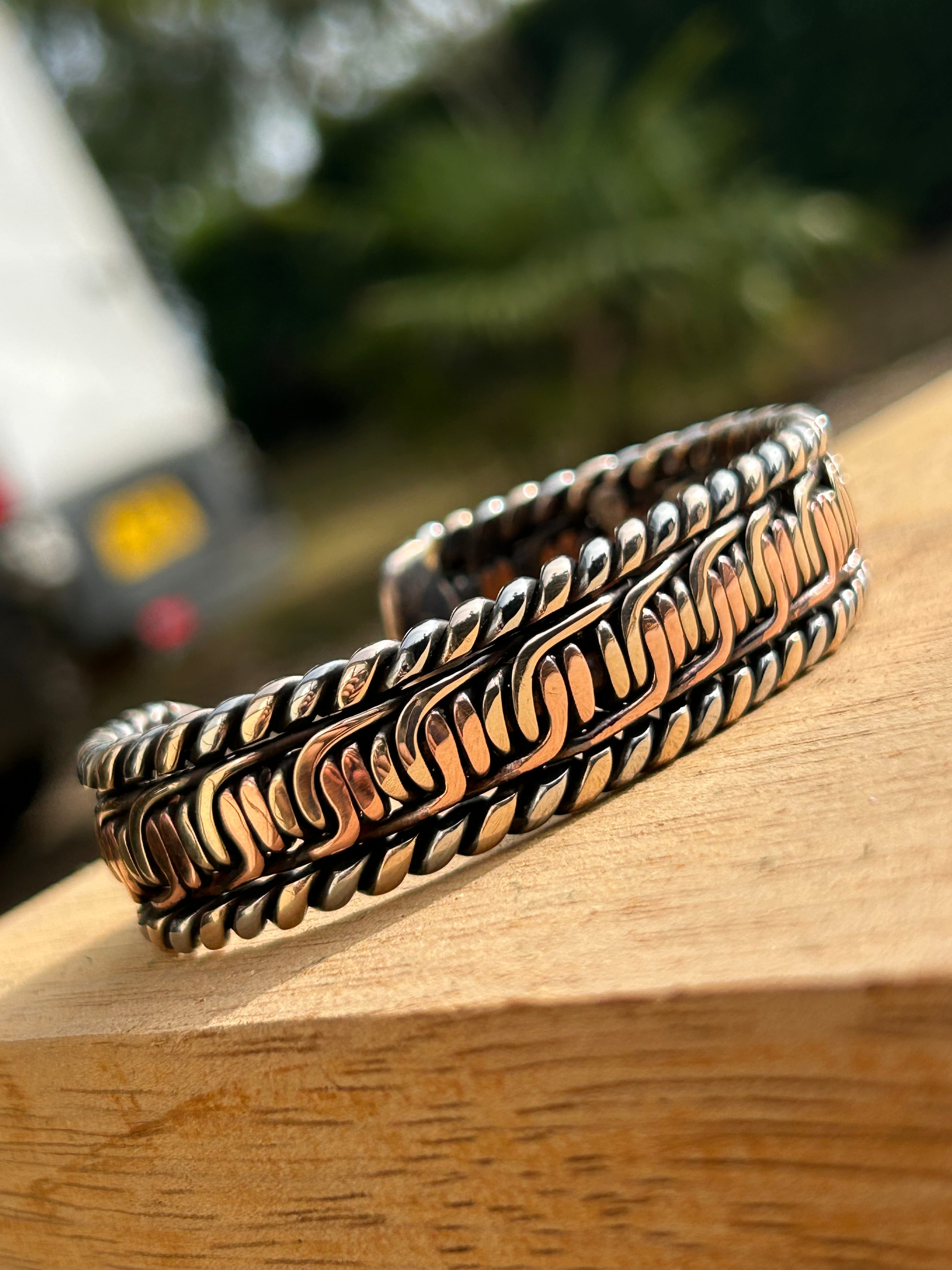 The Kings Cuff: Pure Copper, bronze and stainless steel barbed weave