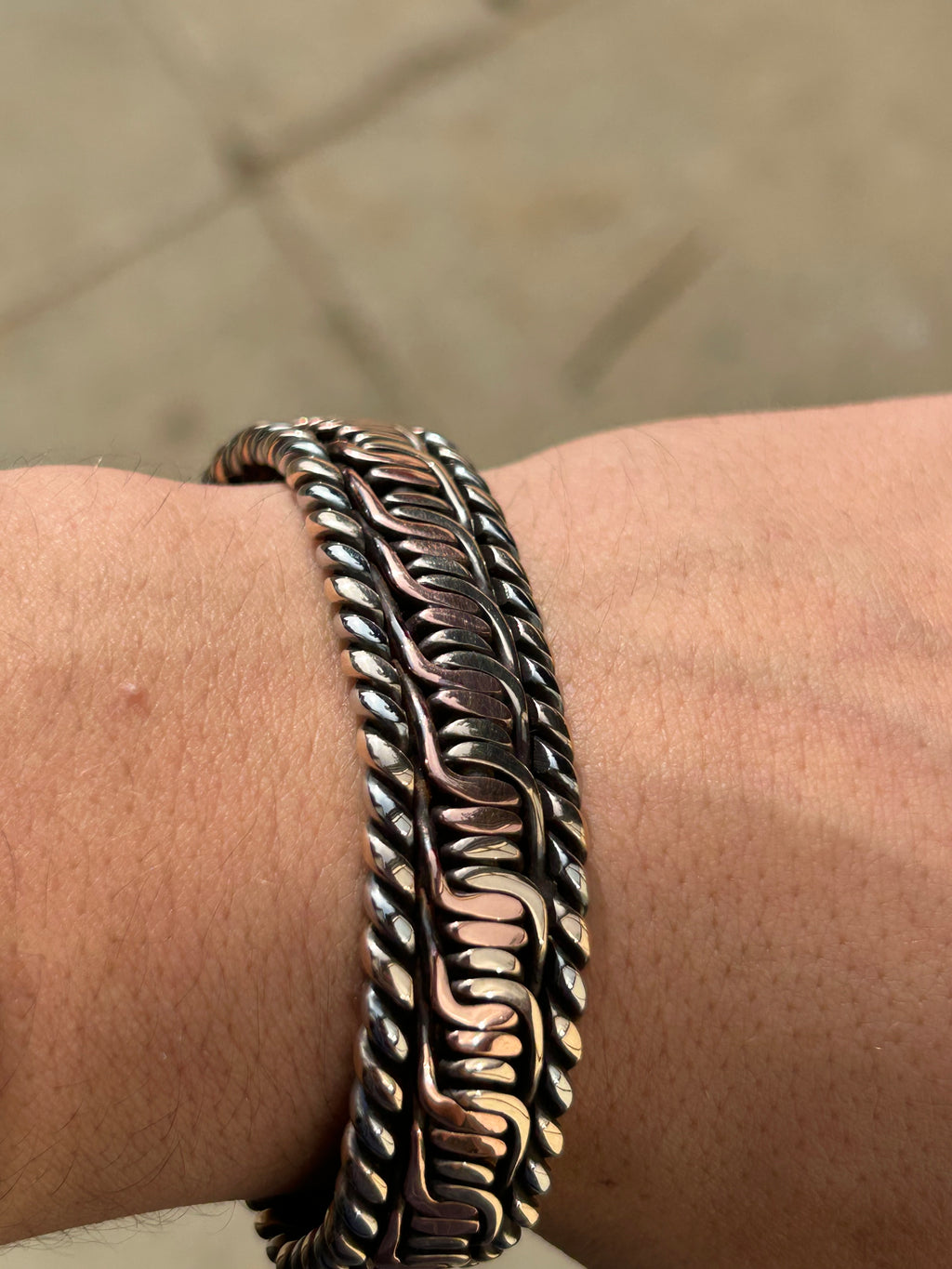 The Kings Cuff: Pure Copper, bronze and stainless steel barbed weave