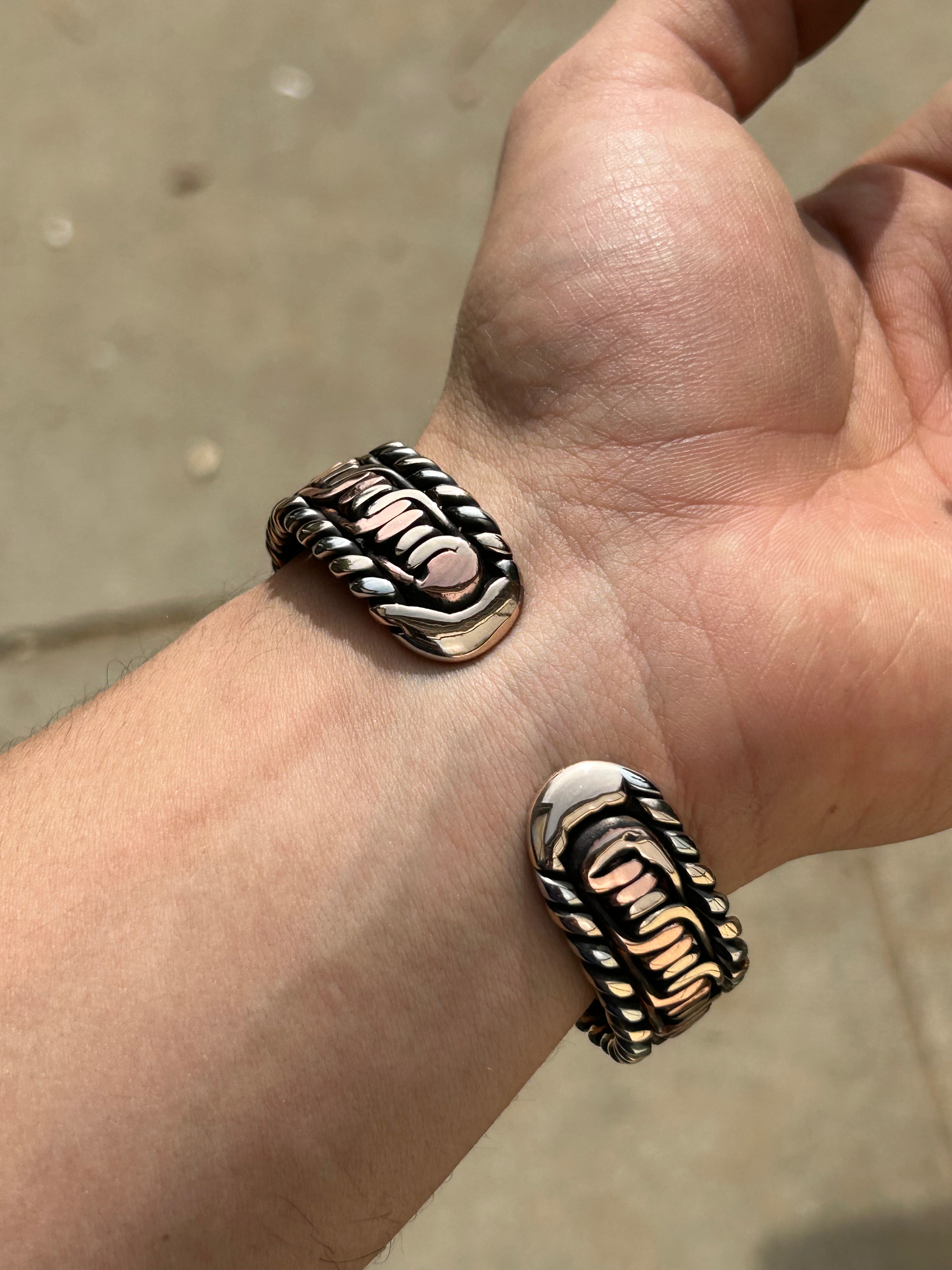The Kings Cuff: Pure Copper, bronze and stainless steel barbed weave