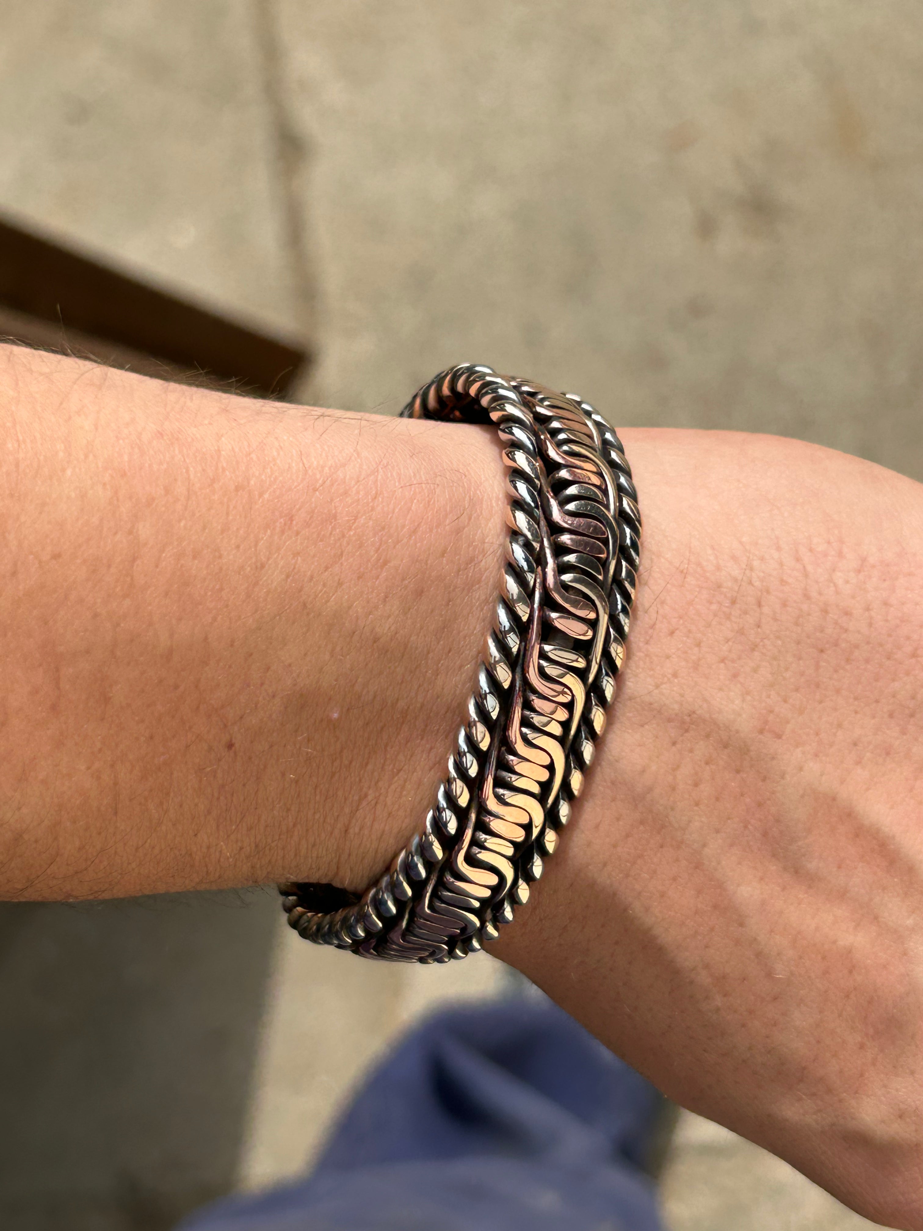 The Kings Cuff: Pure Copper, bronze and stainless steel barbed weave